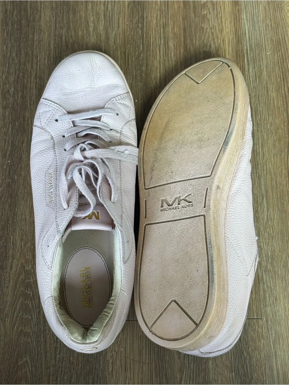 Michael Kors Pale Pink Leather Low-Top Sneakers with Gold MK Hardware